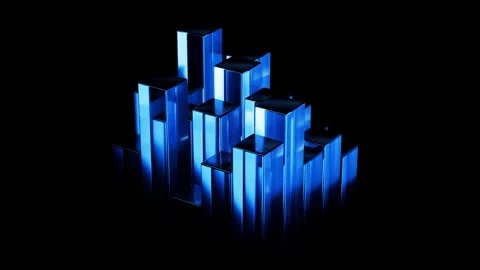 Blue abstract cubes forming complex structures on black background Stock Footage 315987081