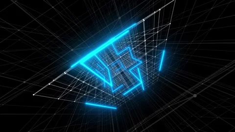 Blue Abstract Cubic Plexus Data Center Background Stock Footage 309080598