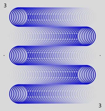Blue abstract cylindrical optical illusions with concentric circle patterns on a Stock Illustration