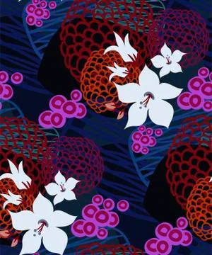 Blue abstract dark seamless pattern vector floral design primitive scandinavi Stock Illustration