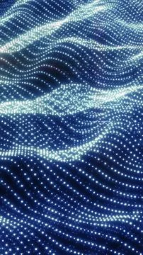 Blue abstract data landscape with glowing particle waves, digital dots, and.. Stock Illustration