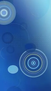 Blue abstract design with luminous concentric rings, floating orbs, and thi.. Stock Illustration