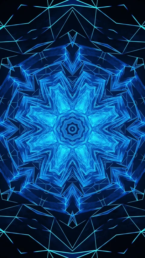 Blue abstract design with star in the middle. Kaleidoscope VJ loop Vertical. 3D Stock Footage 314300826