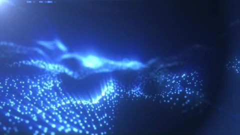 Blue abstract digital background with glowing particles and wave pattern, fut Stockillustratie
