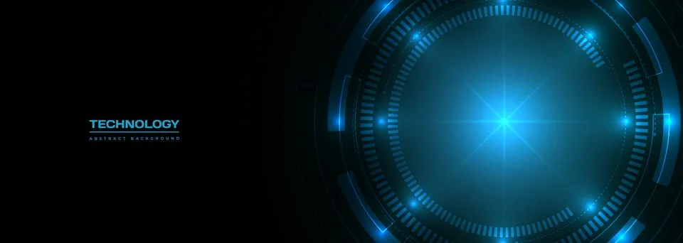 Blue abstract digital technology circle interface wide vector background Stockillustratie