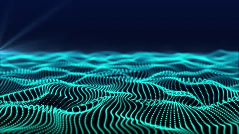Blue abstract digital waves flowing on dark blue background with light rays Stock Footage 241681450