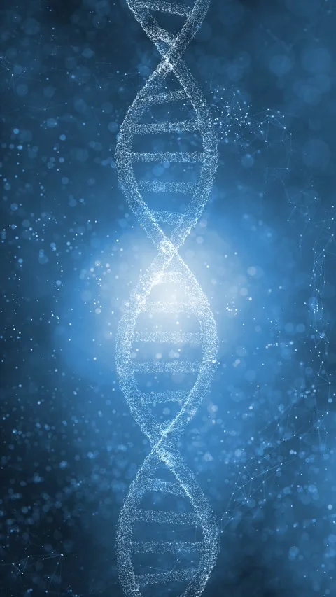 Blue abstract dotted background with 3d dna chain loop rotation Video stock 346887847