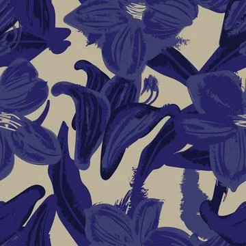 Blue Abstract Floral Seamless Pattern Design Stock Illustration