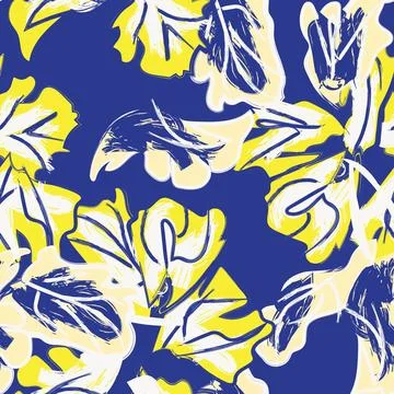 Blue Abstract Floral Seamless Pattern Design Stock Illustration