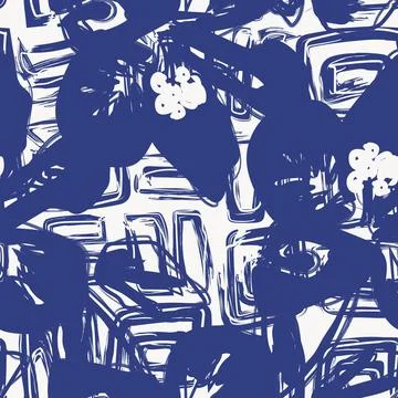 Blue Abstract Floral Seamless Pattern Design Stock Illustration