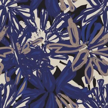Blue Abstract Floral Seamless Pattern Design Stock Illustration
