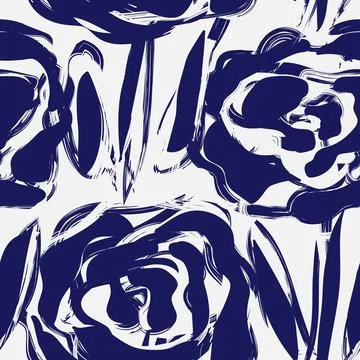 Blue Abstract Floral Seamless Pattern Design Stock Illustration