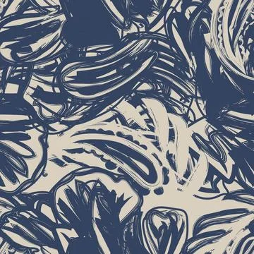 Blue Abstract Floral Seamless Pattern Design Stock Illustration
