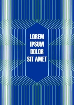 Blue abstract flyer template. Poster with green line patterns on dark blue ba Stock Illustration