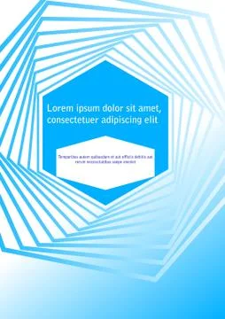 Blue abstract flyer template. Poster with hexagonal line patterns on light bl Stock Illustration