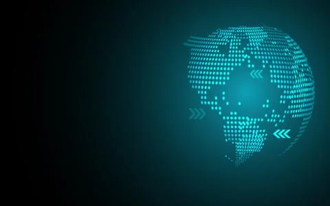 Blue abstract global dot map background. Radial gradient. Modern design wallp Illustrazione stock