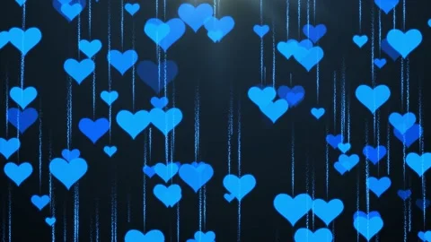 Blue abstract hearts raining background animation. Stock Footage