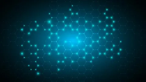 Blue abstract hexagon net technology background,futuristic hexagon tech backg Illustrazione stock
