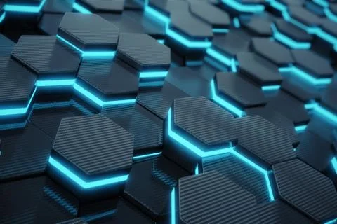 Blue abstract hexagonal glowing background, futuristic concept. 3d rendering 스톡 일러스트