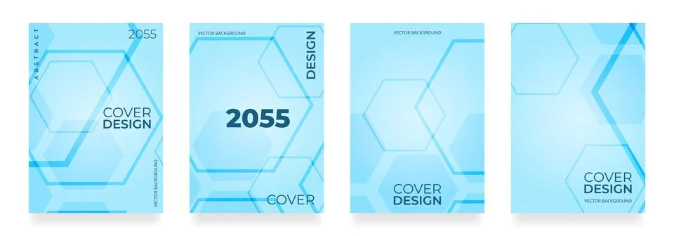 Blue abstract hexagonal line poster background. Cover design template vector set Stock Illustration
