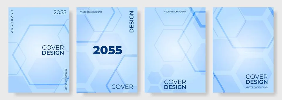 Blue abstract hexagonal line poster background. Cover design template vector set 库存插图