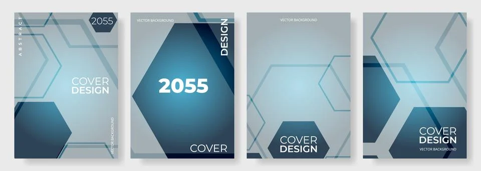 Blue abstract hexagonal line poster background. Cover design template vector set Illustrazione stock