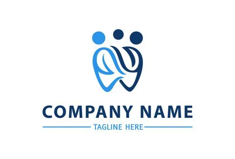 Blue Abstract Human Teamwork Tooth Blue Dental Logo Design Concept	 Stock Illustration