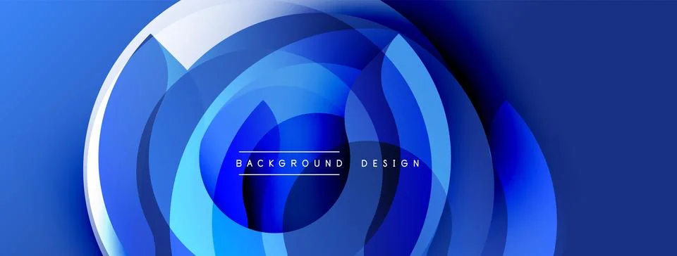 Blue abstract layers create circular pattern. Smooth gradients, modern design, Illustrazione stock