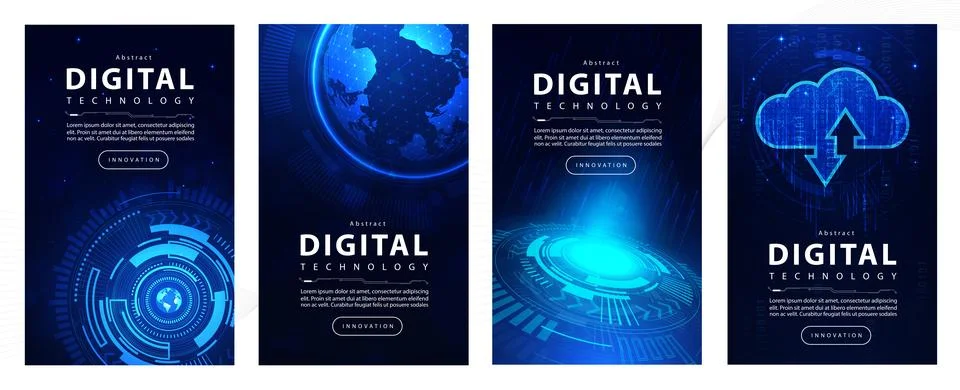 Blue abstract layout science and digital technology background banner set, Cloud Stock Illustration