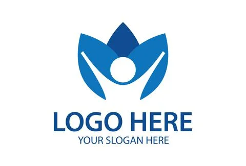 Blue Abstract Leaf Negative Space Human Logo Design	 Stock Illustration