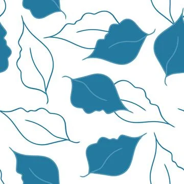 Blue abstract leaves on a white background. Seamless stylish pattern. Hand-dr 库存插图
