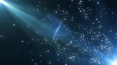 Blue abstract light particles floating in dark space with lens flare effect for Stock Footage 346359810