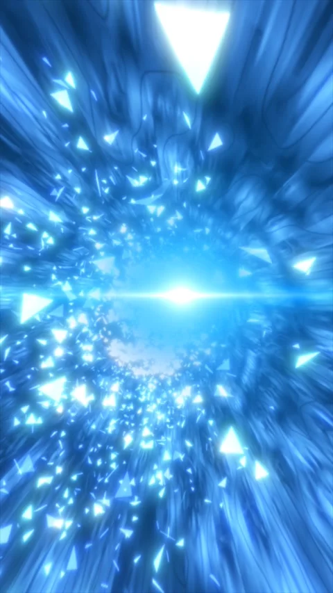 Blue abstract light tunnel filled with glowing triangular shards, suggestin.. Stock Footage 333473650