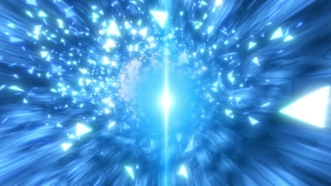 Blue abstract light tunnel filled with glowing triangular shards, suggestin.. Stock Footage 334324831