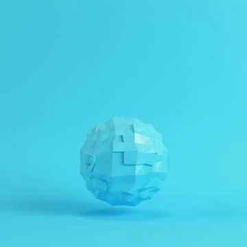 Blue abstract low poly planet on bright blue background in pastel colors. Min Stock Illustration
