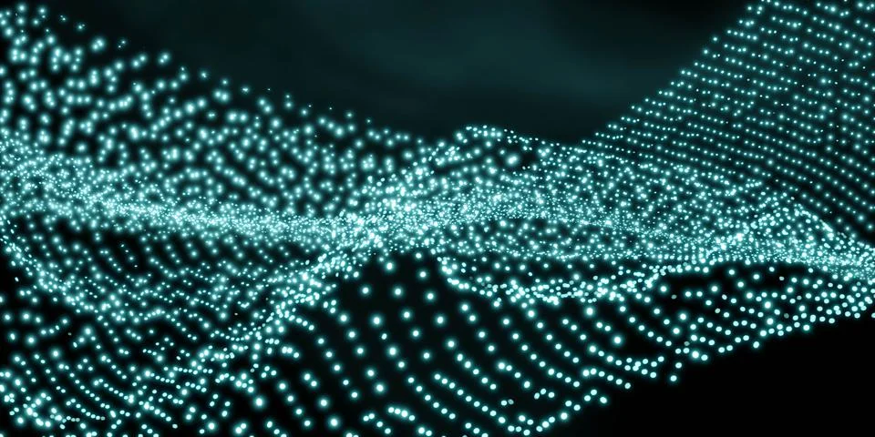 Blue abstract mesh net dot web wave geometric technology design 3d render Illustrazione stock