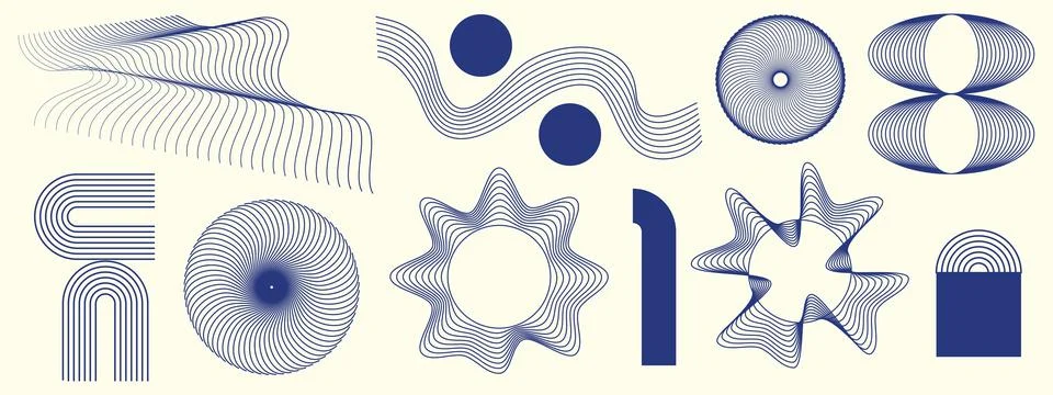 Blue abstract minimal element mid century vector set. Aesthetic contemporar.. Stock Illustration