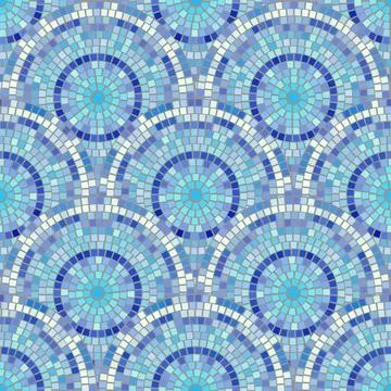 Blue abstract mosaic seamless pattern. Fragments of a circle laid out from tiles Stock Illustration