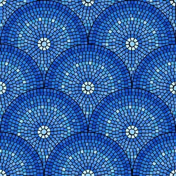 Blue abstract mosaic seamless pattern. Fragments of a circle laid out from .. Stock Illustration