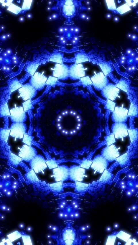 Blue abstract pattern with lights. Kaleidoscope VJ loop Vertical. 3D rendering Stock Footage 314542567