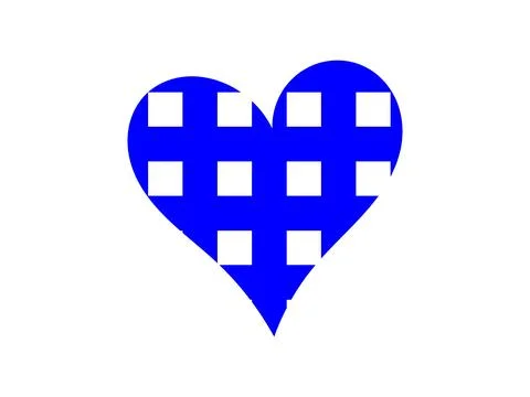 Blue abstract patterned heart graphic, Checkered design love icon, Minimalist Stock Illustration