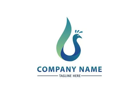 Blue Abstract Peacock Drop Logo Design	 Stock Illustration
