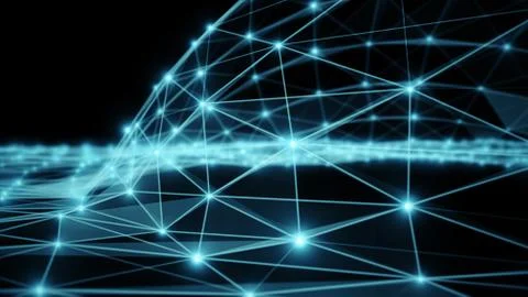 Blue abstract plexus fantasy technology, engineering motion background 3d ill Stock Illustration