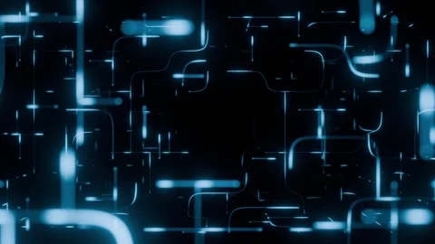 Blue abstract shapes featuring rounded lines and curves with moving soft lights Stock Footage 345439789