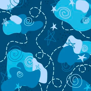 Blue abstract sleepy vector background with stars and clouds Illustrazione stock
