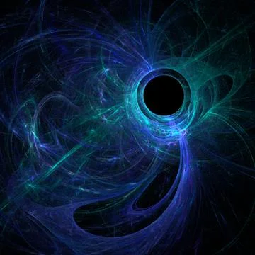 Blue abstract spherical linear pattern on black background Stock Illustration