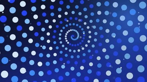 Blue abstract spiral pattern with dots on dark background Stock Illustration