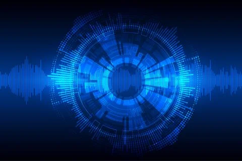 Blue abstract technological background with various technological elements. Stockillustratie