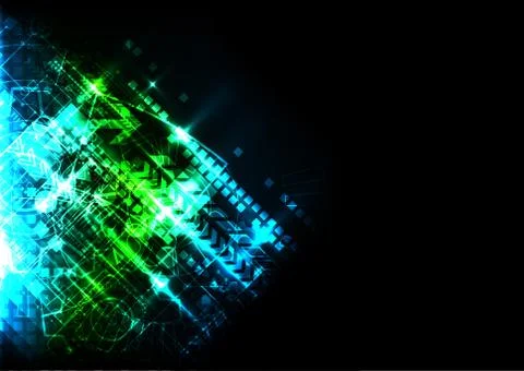 Blue abstract technological background with various technological elements. 스톡 일러스트