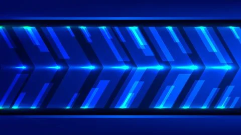 Blue abstract technology background with futuristic neon chevron arrows mov.. Stockillustratie